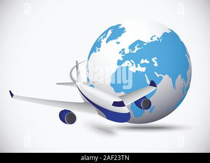 Airliner with globe in the white background Stock Vector