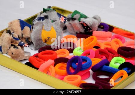 Texture multi-colored elastic bands for hair. Stock Photo