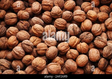 top view of freshly harvested walnuts, full frame Stock Photo
