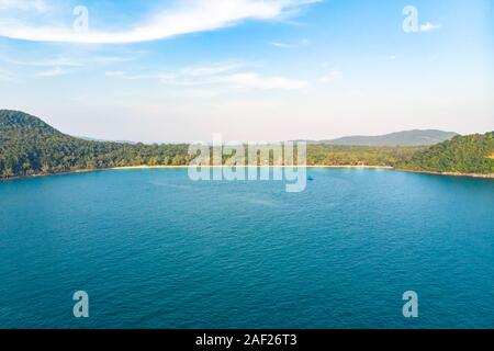 Top view aerial photo from flying drone of an amazingly beautiful sea landscape with turquoise water with copy space for your advertising text message Stock Photo