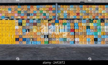 Colourful crates used by local farmers in Kyushu Japan Stock Photo