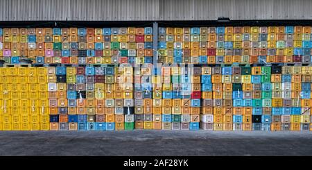 Colourful crates used by local farmers in Kyushu Japan Stock Photo