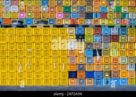 Colourful crates used by local farmers in Kyushu Japan Stock Photo