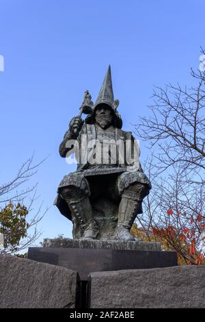 Statue of Kato Kiyomasu in front of Kumamoto Castle, Kumamoto. Stock Photo