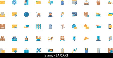 bundle of postal service icons Stock Vector