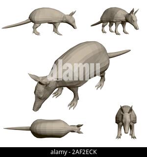 Set with polygonal animal armadillo. 3D. Vector illustration. Stock Vector