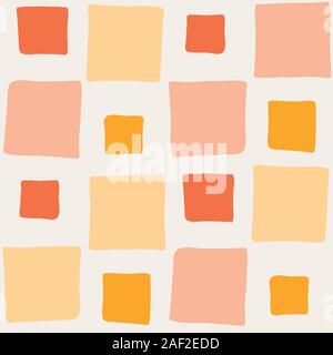 Hand drawn irregular color blocks in orange, pastel yellow and pink. Seamless geometric vector pattern on light background. Relaxed vibe. Great for Stock Vector