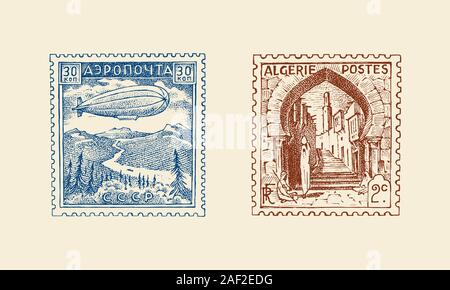 Vintage Postage stamp for album. Ancient landscapes. Retro old Vintage Postage stamp for album. Ancient landscapes. Retro old