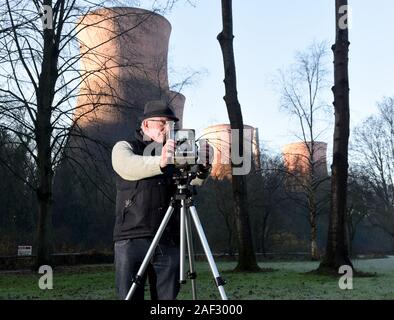 Landscape photographer using large format Linhof camera on a tripod. Picture by David Bagnall, Stock Photo