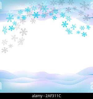 Christmas vector background. Abstract winter landscape. Illustration with clouds, snowflakes and snowdrifts on white background. Isolated on white bac Stock Vector