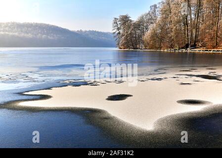 The Dieksee in Malente was frozen over, which doesn't happen often. Stock Photo