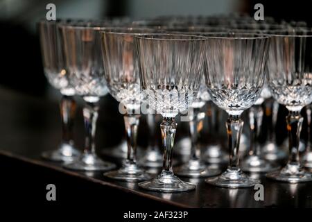 Beutiful setup of wine glasess for dinner, party, weddings or chrismas Stock Photo