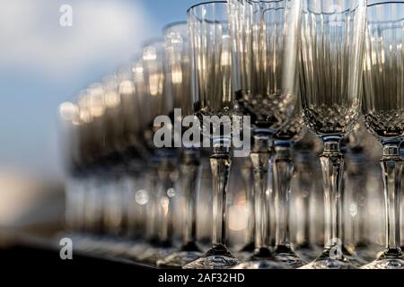 Beutiful setup of wine glasess for dinner, party, weddings or chrismas Stock Photo