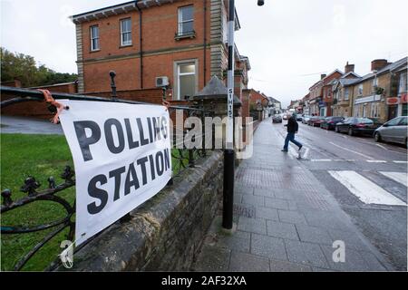 Gillingham Methodist Church being used as a polling station for the December 12 2019 General election on a wet morning. Gillingham North Dorset Englan Stock Photo