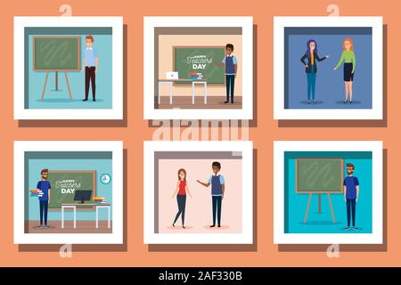 set designs of happy teachers day Stock Vector