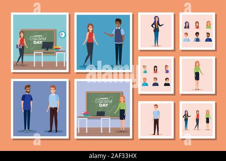 set designs of happy teachers day Stock Vector