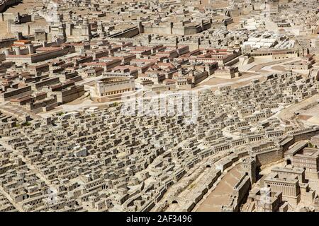 Israel, Jerusalem, Israel Museum. Model of Jerusalem in the late Second Temple period 66CE scale of 1:50. Stock Photo