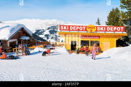 People at ski school on Penken Park ski resort Austria Stock Photo