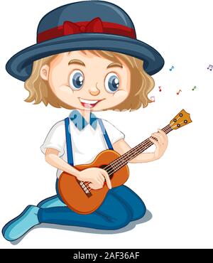 Girl playing ukulele on white background illustration Stock Vector