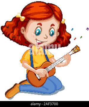 Girl playing ukulele on white background illustration Stock Vector