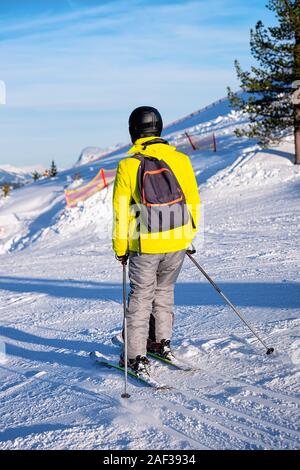 Man Skier skiing on Penken Park in Tyrol in Austria Stock Photo
