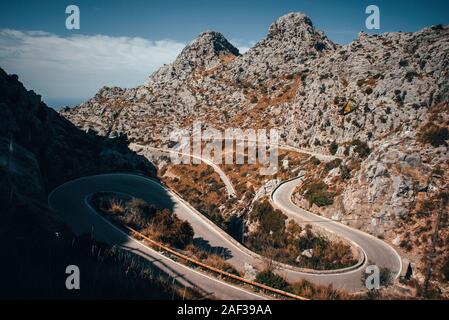 Sa Calobra, Mallorca. Road in mountains, favorite place for cyclist. Sport in nature Stock Photo