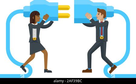 Connecting Plug Fitting Together Business Concept Stock Vector