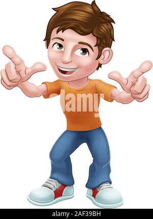 Boy Child Cartoon Character Pointing Stock Vector