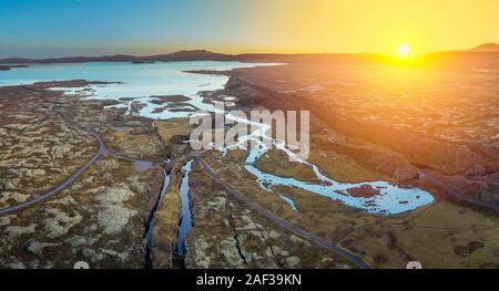 Visual of the Mid-Atlantic Ridge, Almannagja, Unesco World Heritage Site, Thingvellir National Park. Stock Photo