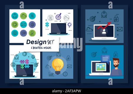 set six designs of teamwork with icons Stock Vector Image & Art - Alamy