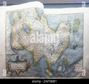 Ancient nautical map depicting the known world at the Joanina Library (Biblioteca Joanina) in Coimbra University, Coimbra, Portugal Stock Photo