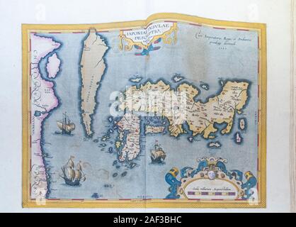 Ancient map depicting the known world at the Joanina Library (Biblioteca Joanina) in Coimbra University, Coimbra, Portugal Stock Photo