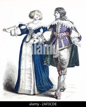 National costume, clothes, history of the costumes, French noblemen, approx. in 1630-1600, Volkstracht, Kleidung, Geschichte der Kostüme, Französische Edelleute, ca 1630-1600 Stock Photo