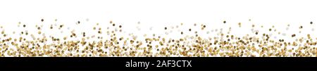 vector panorama illustration of gold colored confetti with free white space for text for carnival, sylvester or party time on white background Stock Vector