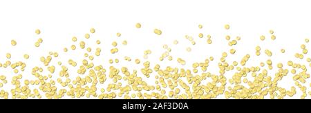 vector panorama illustration of gold colored confetti with free white space for text for carnival, sylvester or party time on white background Stock Vector
