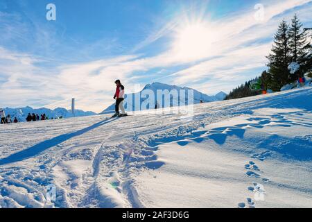 Man Skier skiing on Penken Park in Tyrol of Austria Stock Photo