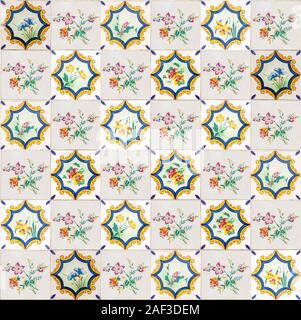 Floral design Painted ceramic tiles seamless photographed in Aveiro district, Portugal