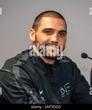 Brentwood Essex UK, 12th Dec. 2019 Boxing: MTK Press conference ahead of the GoldenContract light-heavyweight quarter-finals at Brentwood, Essex on Saturday.  as eight of the best light-heavyweight stars from around the world compete at the Brentwood Centre, live on Sky Sports in association with Matchroom Boxing and on ESPN+ Pictured Former WBC Champion Serge Michel Credit Ian DavidsonAlamy Live News Stock Photo