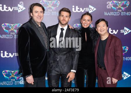 Jonathan Ross, Joel Dommett, Davina McCall and Ken Jeong attending The Masked Singer press launch held at The Mayfair Hotel, London. Stock Photo