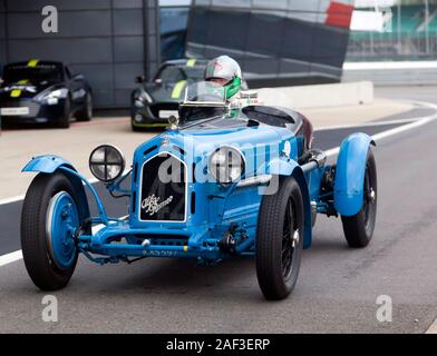 David Cooke, driving a 1934, Alfa Romeo 8C Monza, during the Bentley Centenary Trophy for Pre-War Sports Cars, at the 2019 Silverstone Classic Stock Photo