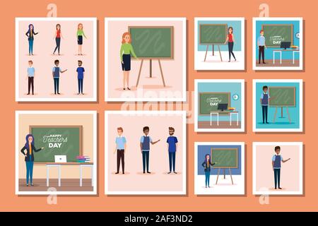 set designs of happy teachers day Stock Vector