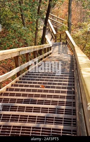 Tallulah Gorge state park in Tallulah Falls Georgia provides a series of wooden elevated walkways for hikers to enjoy all the scenic views. Stock Photo