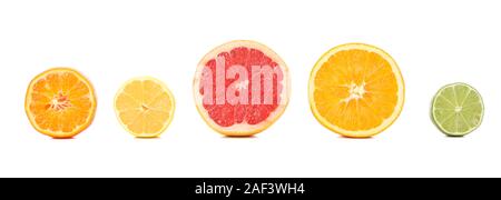 Set of citrus fruits isolated on white background. Juicy food Stock Photo