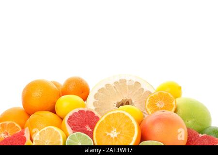 Bunch of juicy citrus fruits isolated on white background Stock Photo