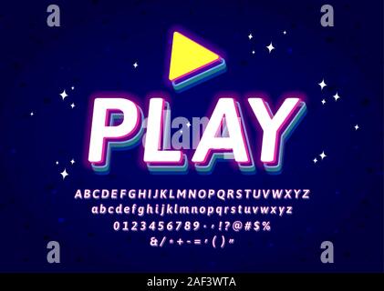 Neon led glow letters Modern 3d Game logotype with numbers and symbols Stock Vector