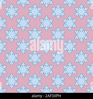 Seamless art pattern with snowflakes blue on pink Stock Vector