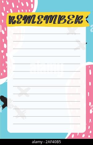 Memphis style. Template for agenda, planners, check lists Stock Vector