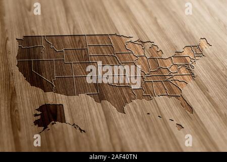 USA Map on a Wooden Background Stock Photo
