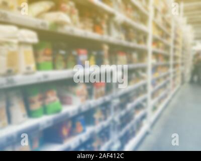 Defocused background of real shopping mall, gadget store. Stock Photo