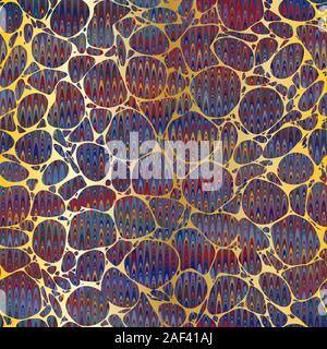 Colorful combed hand marbled texture with gold Stock Vector